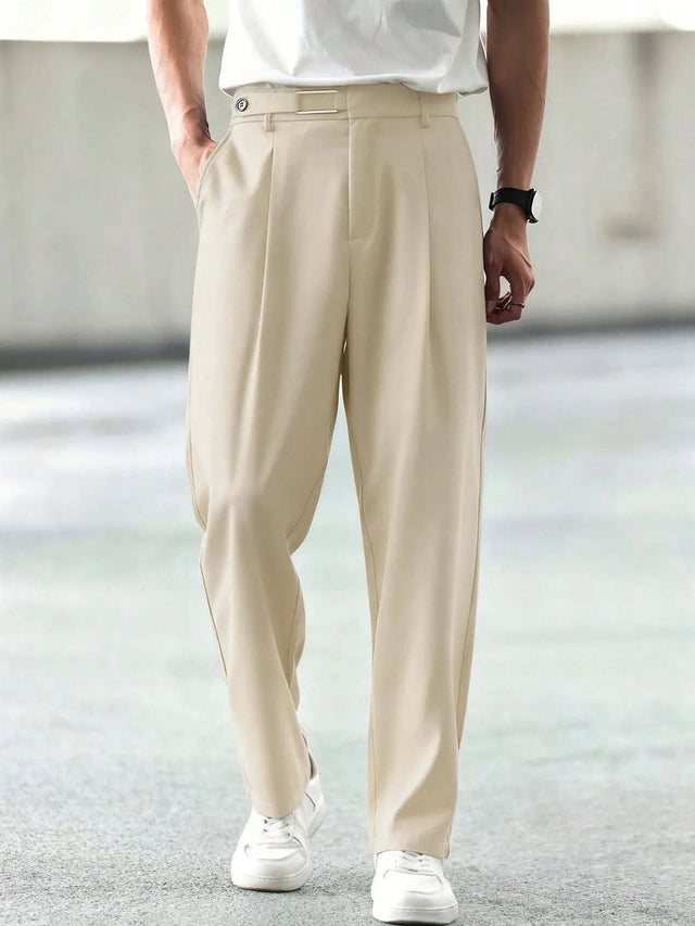 Men Straight Fit Wrinkle Free Pleated Trousers