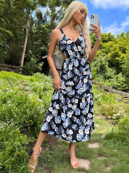 Floral Print A-Line Midi Dress