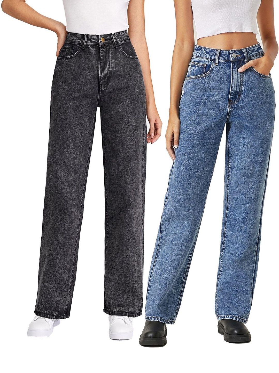 Women Pack Of 2 High-Ris Clean Look Stretchable Cotton Jeans