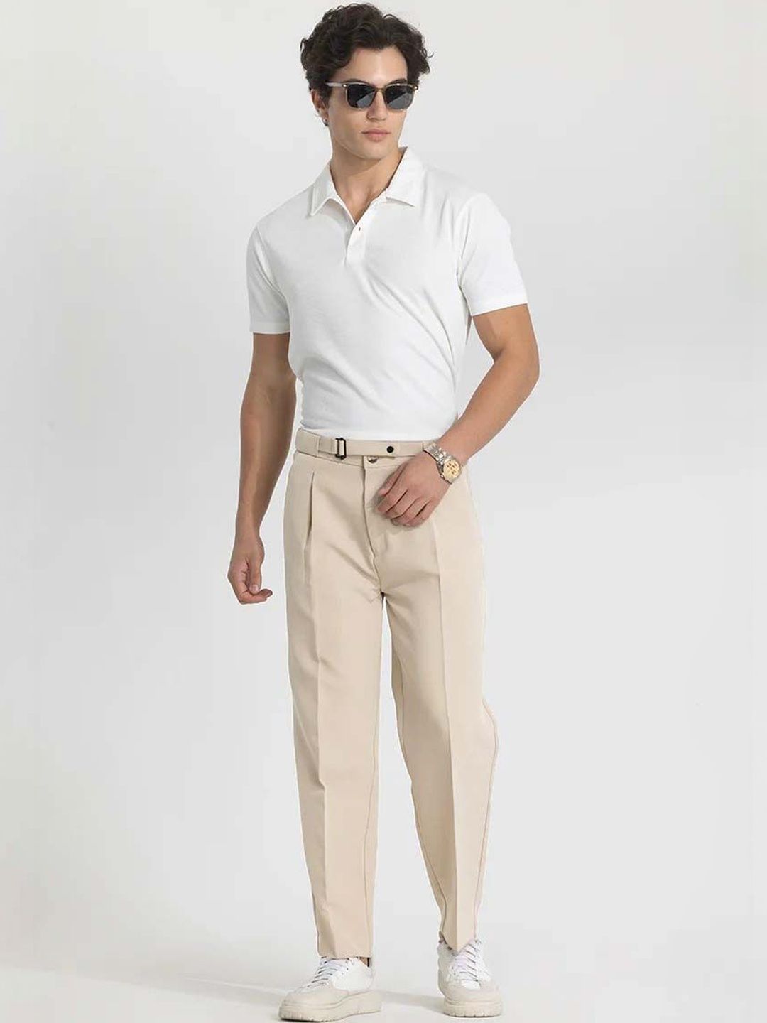 Men Straight Fit Wrinkle Free Pleated Trousers