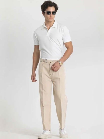 Men Straight Fit Wrinkle Free Pleated Trousers