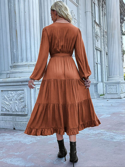 Women's Brown Fit & Flare Midi Dress Blend Printed