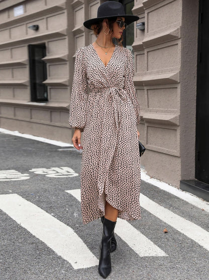 Women's Beige Animal Print Midi Dress Blend