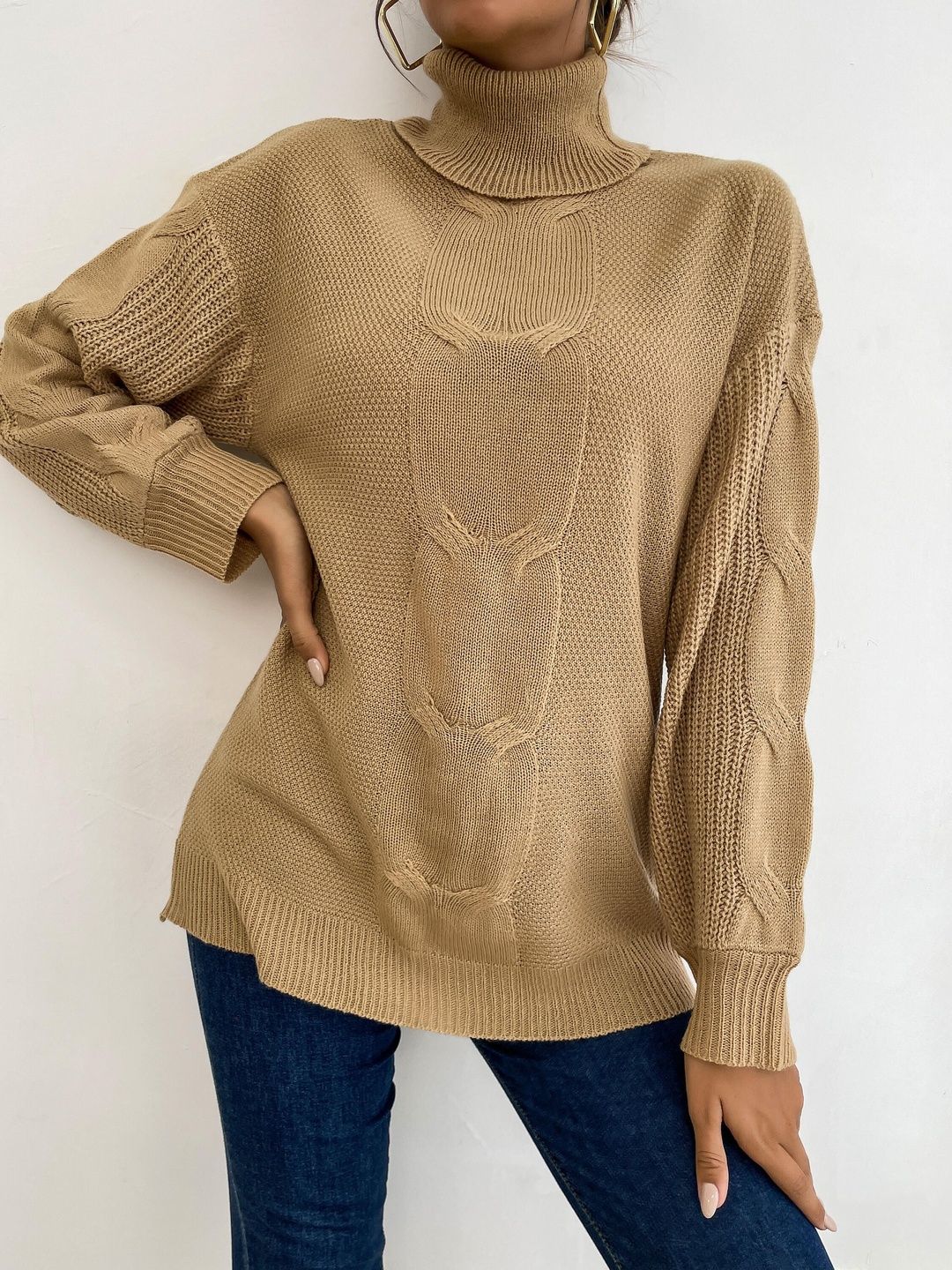 Women's Orange Nowi Women Cable Knit Pullover Printed