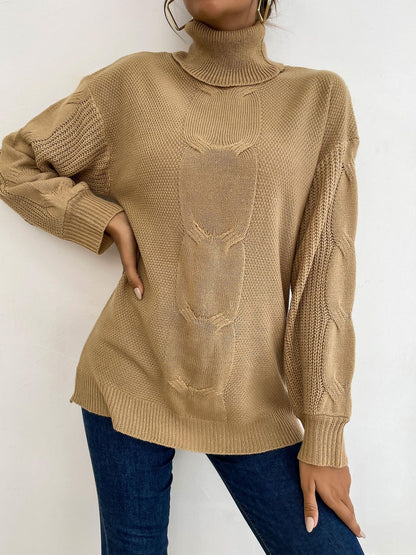 Women's Orange Nowi Women Cable Knit Pullover Printed