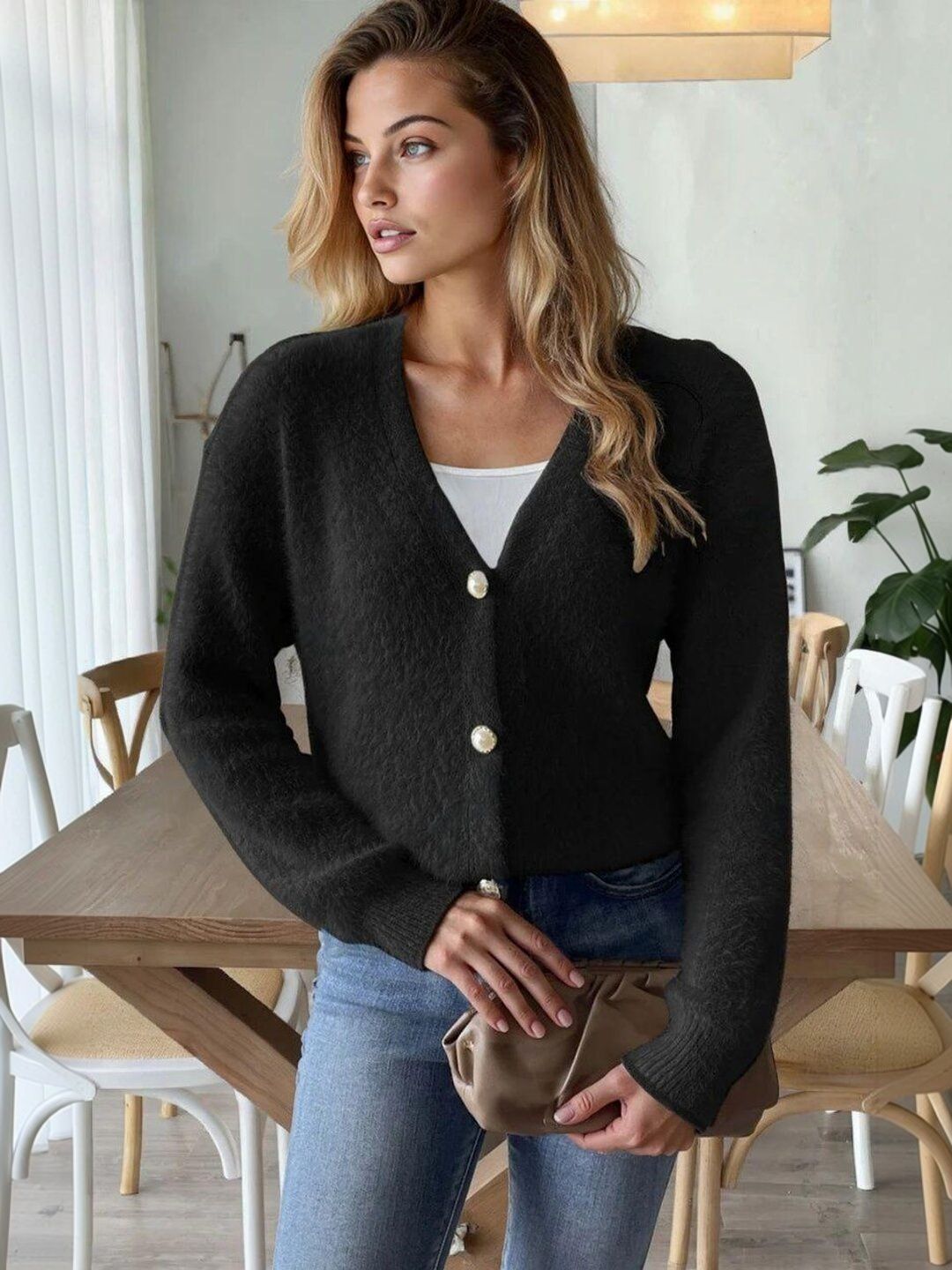 Cardigan in Black acrylic Style 749 - Nowi Korean Fashion