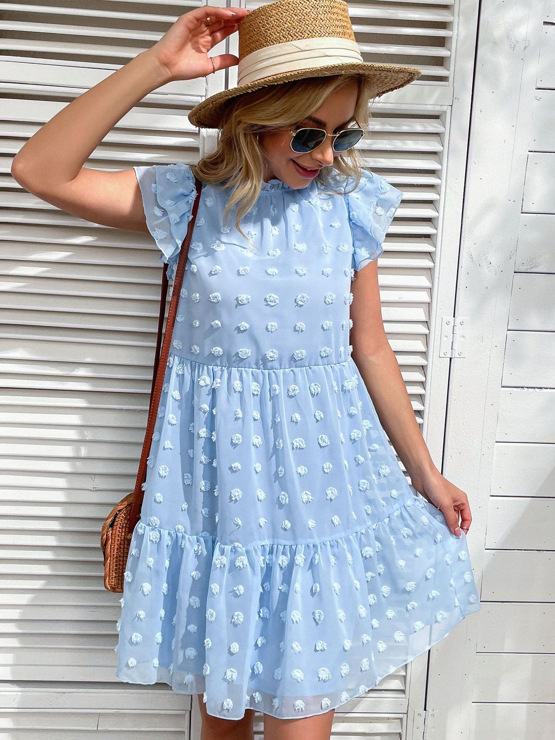 Flutter Sleeve Ruffled Fit & Flare Dress