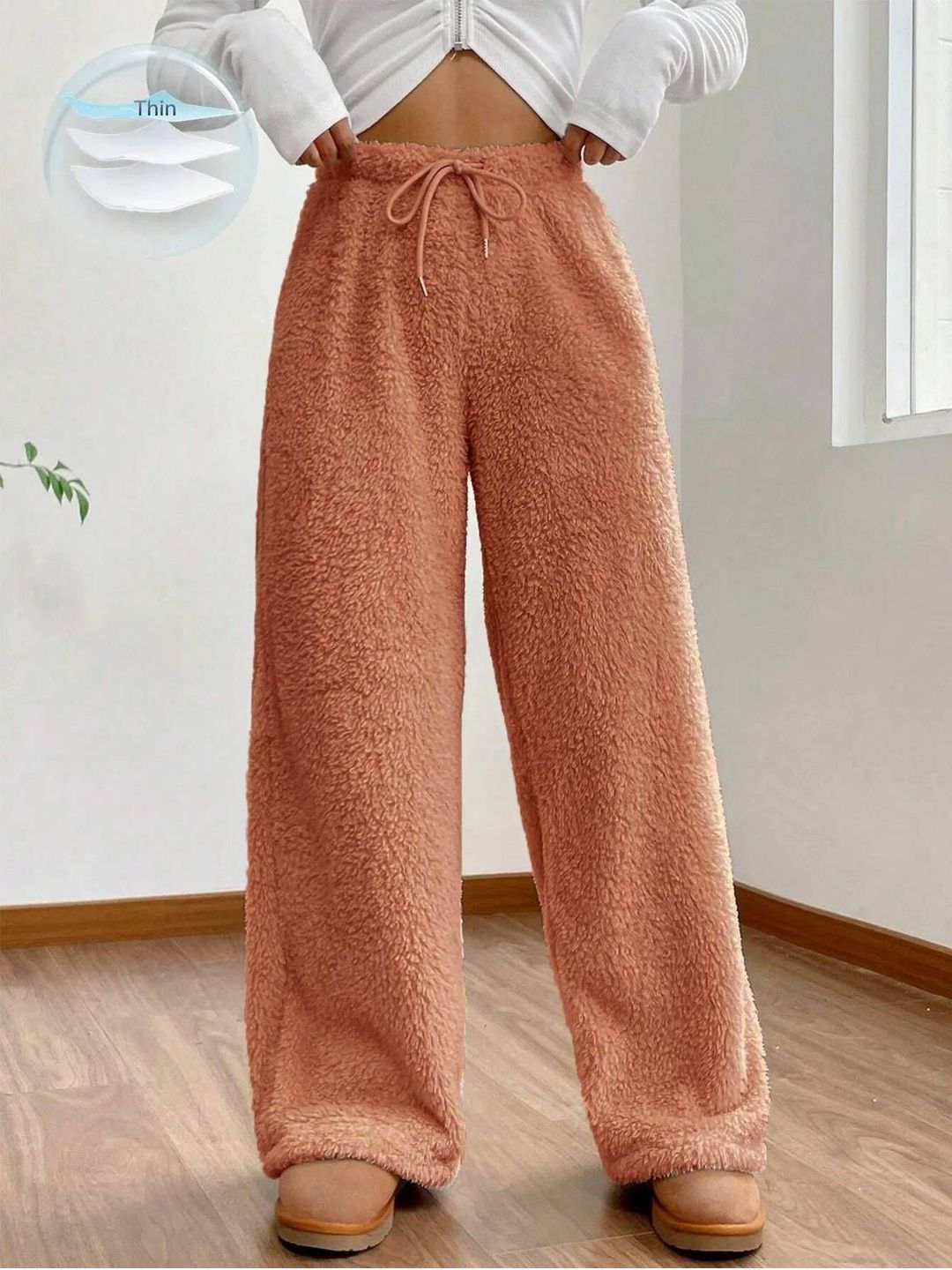 High-Rise Easy Wash Trousers in Brown wool Style 463 - Nowi Korean Fashion