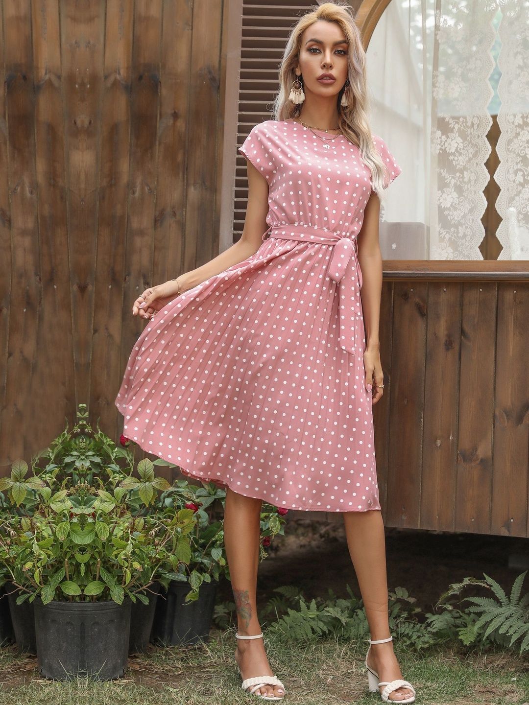 Polka Dot Print Fit & Flare Midi Dress
