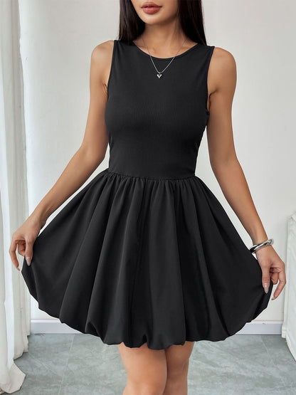 Balloon Mini Dress in Black cotton - Nowi Korean Fashion