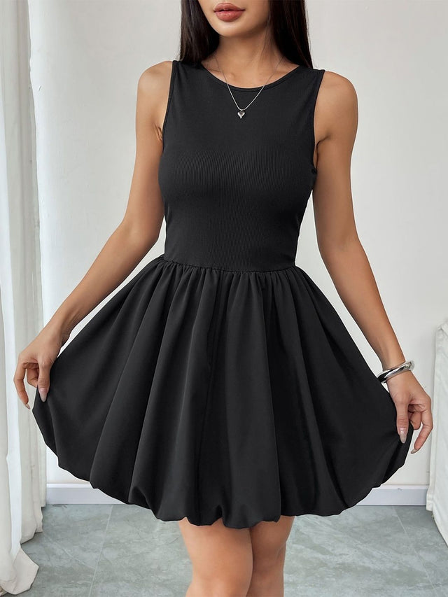 Balloon Mini Dress in Black cotton - Nowi Korean Fashion