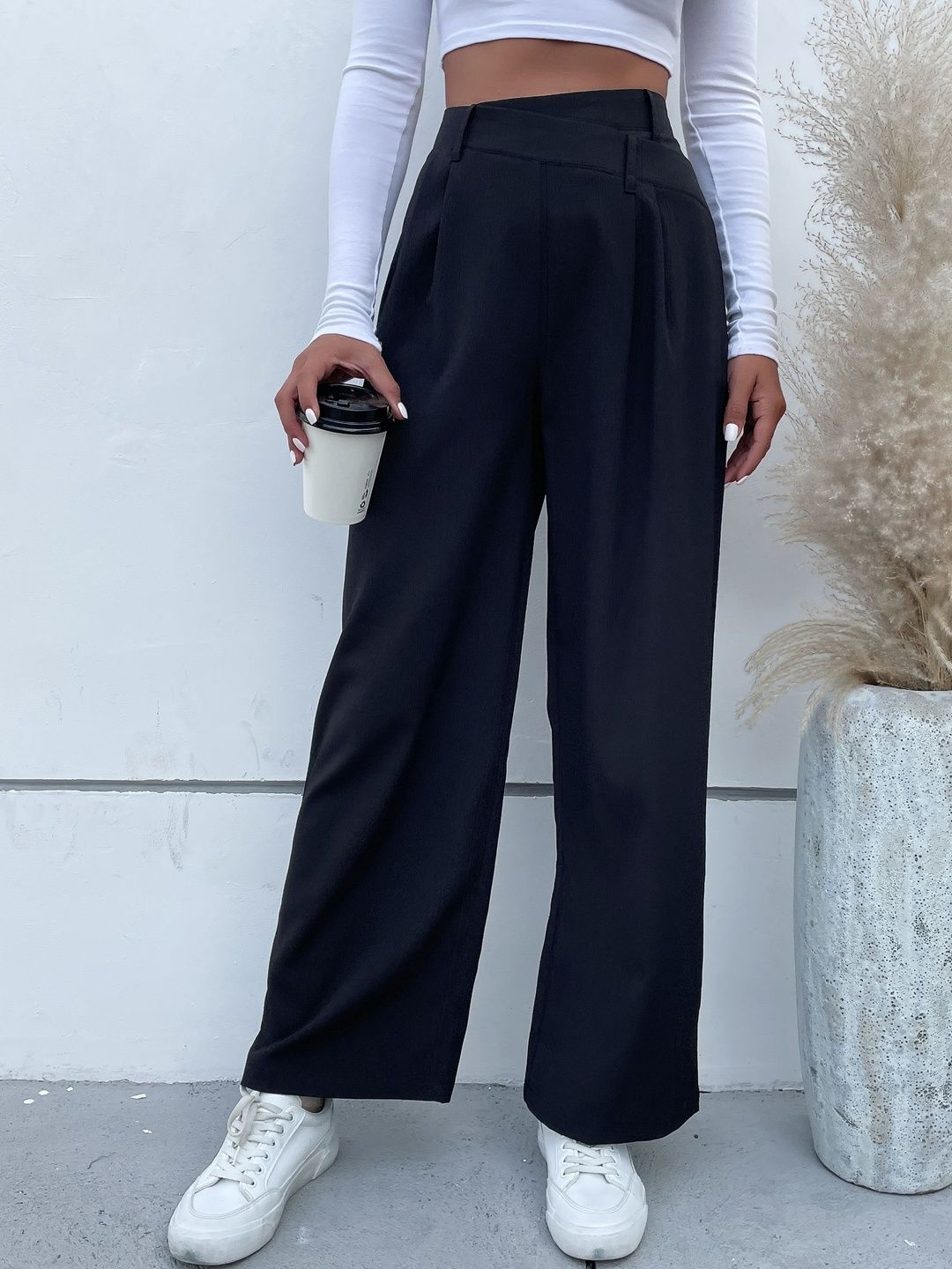 Women High-Rise Non Iron Pleated Trousers