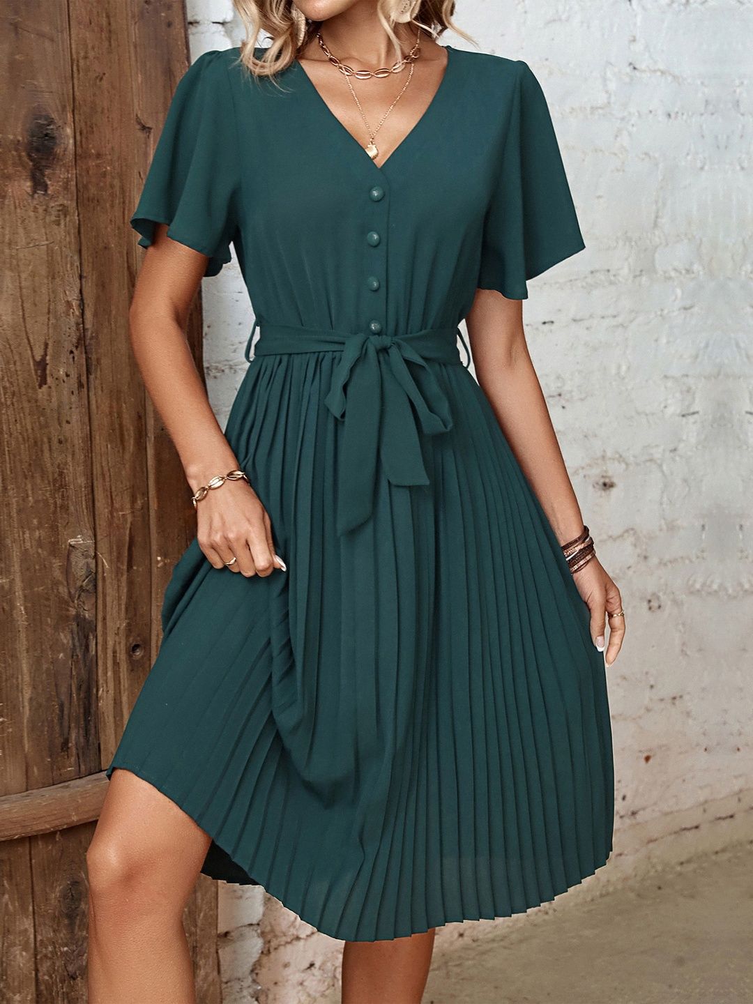 Flutter Sleeve Fit & Flare Midi Dress