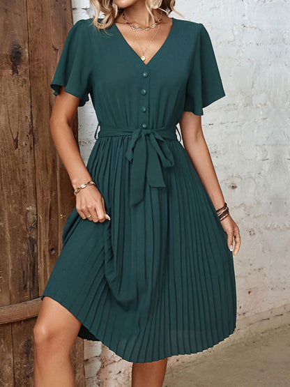 Flutter Sleeve Fit & Flare Midi Dress