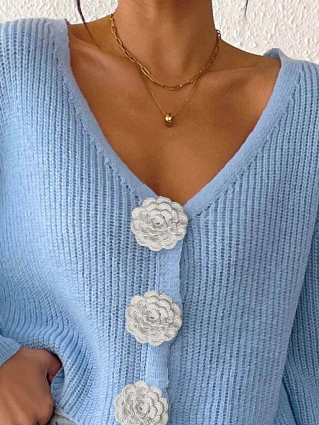 Women Ribbed Crop Cardigan with Embellished Detail