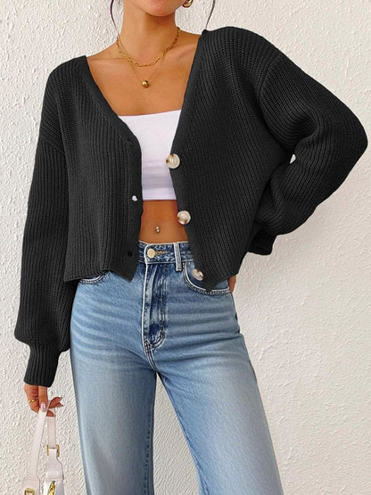Women Ribbed Crop Cardigan