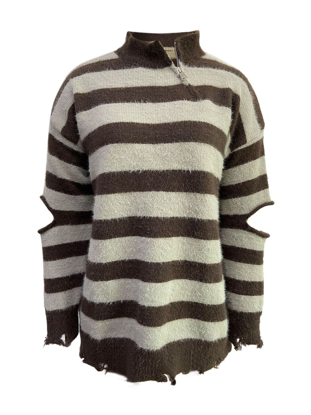 Women's Brown Striped Pullover Blend Regular Fit