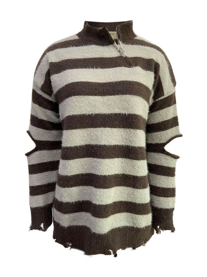 Women's Brown Striped Pullover Blend Regular Fit
