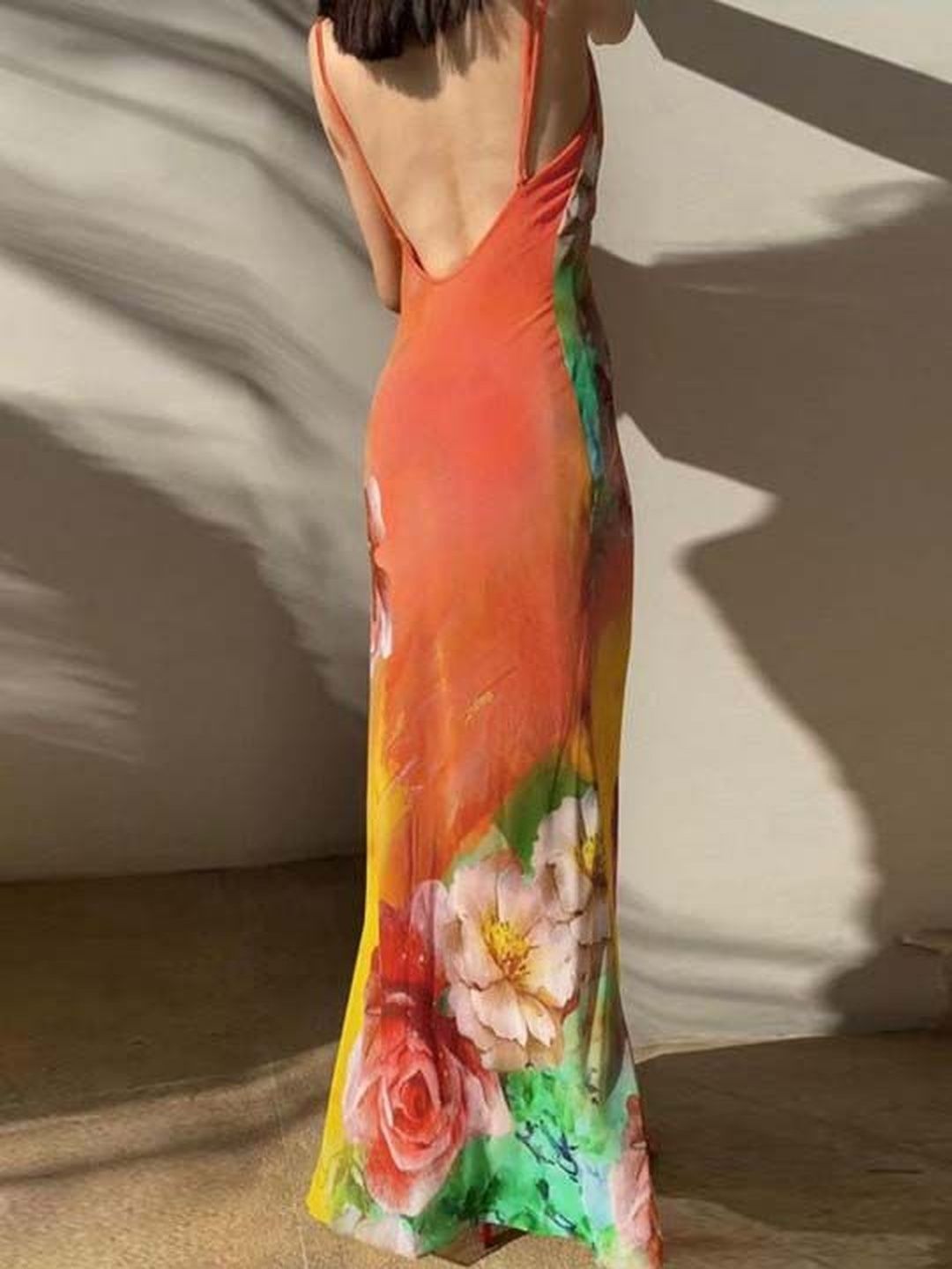 Floral Print Cowl Neck Sheath Maxi Dress