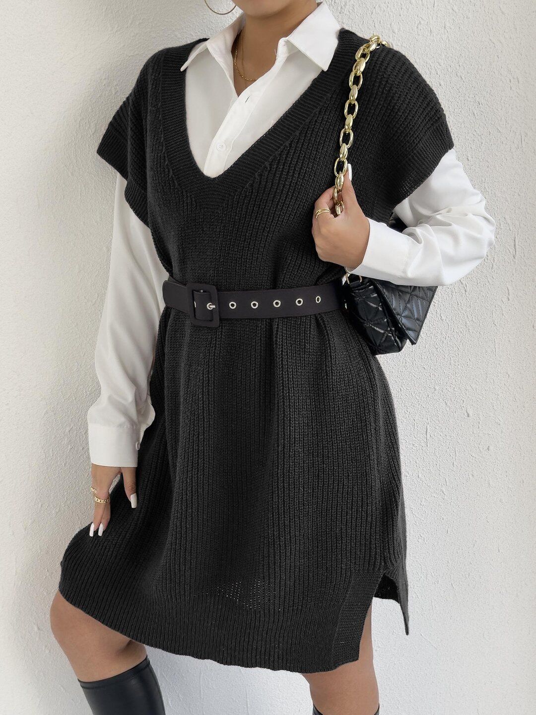 Women Ribbed Longline Sweater Vest