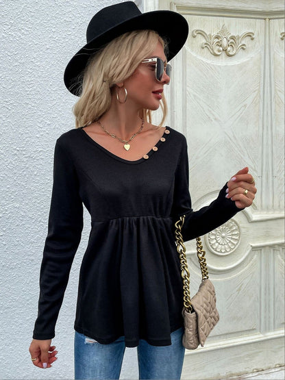 Women's Black Ribbed Pullover Blend Printed Regular Fit