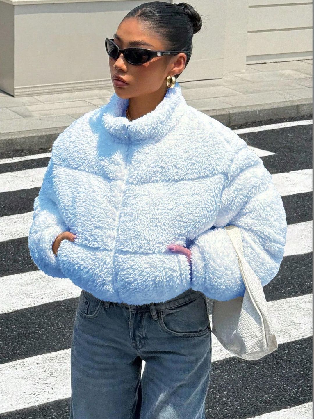 NOWI Women Woollen Lightweight Crop Puffer Jacket