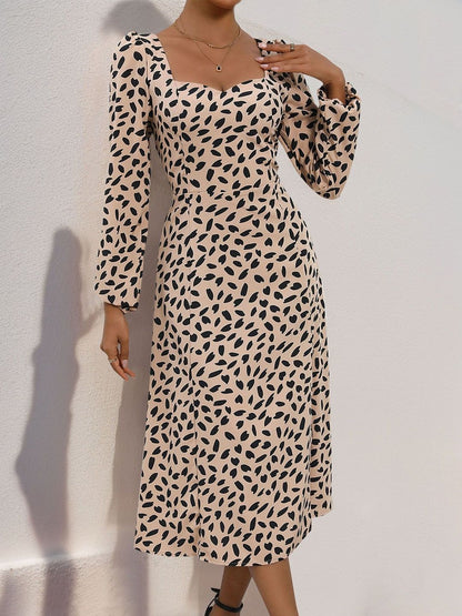 Women's Beige Nowi Print A-Line Midi Dress