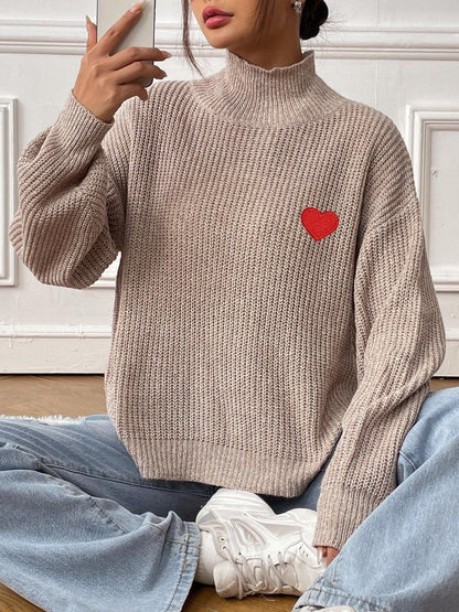 Women Ribbed Pullover with Embroidered Detail
