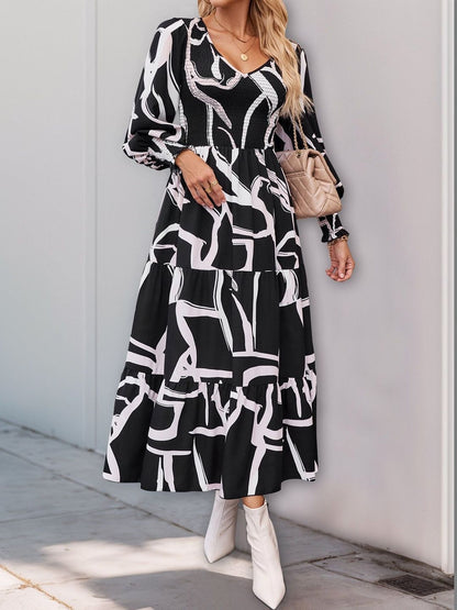 Print A-Line Midi Dress in Black - Nowi Korean Fashion