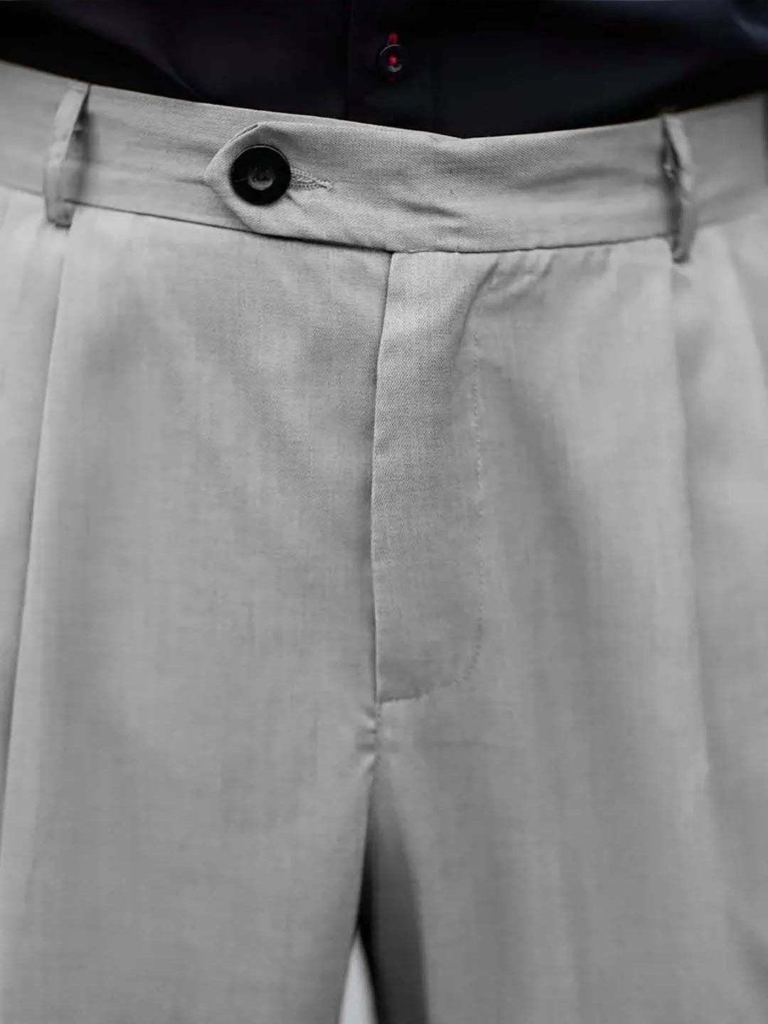 Men Straight Fit Pleated Trousers