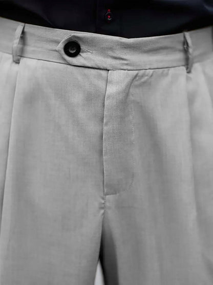 Men Straight Fit Pleated Trousers