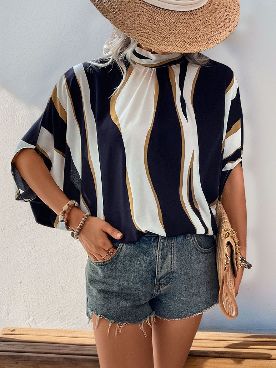 Print Batwing Sleeve Top