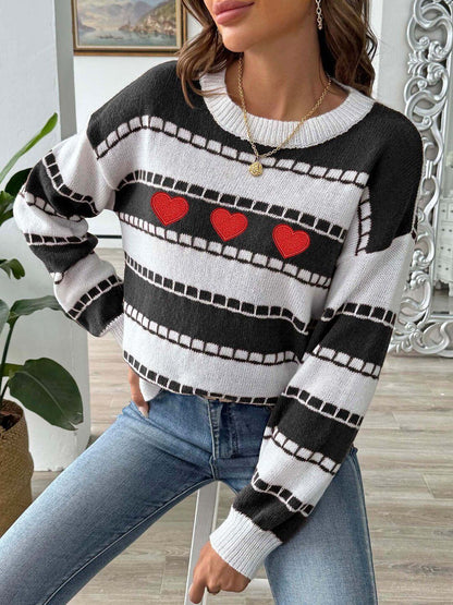 Striped Pullover with Embroidered Detail in White cotton - Nowi Korean Fashion