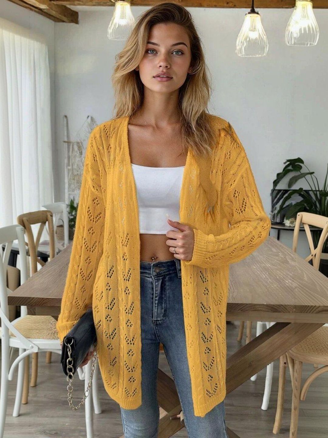 Longline Shrug in Yellow acrylic - Nowi Korean Fashion