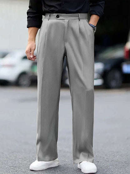 Men Straight Fit Pleated Trousers