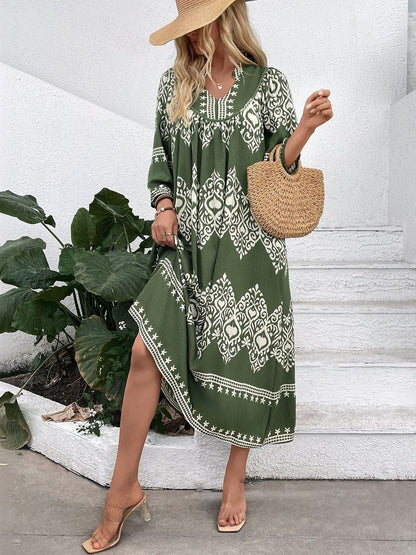 Bohemian Print Kaftan Midi Dress