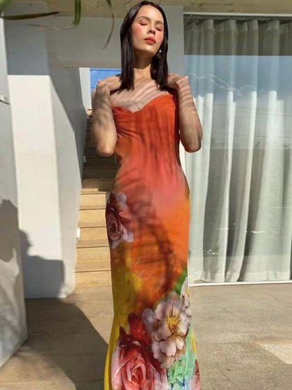 Floral Print Cowl Neck Sheath Maxi Dress