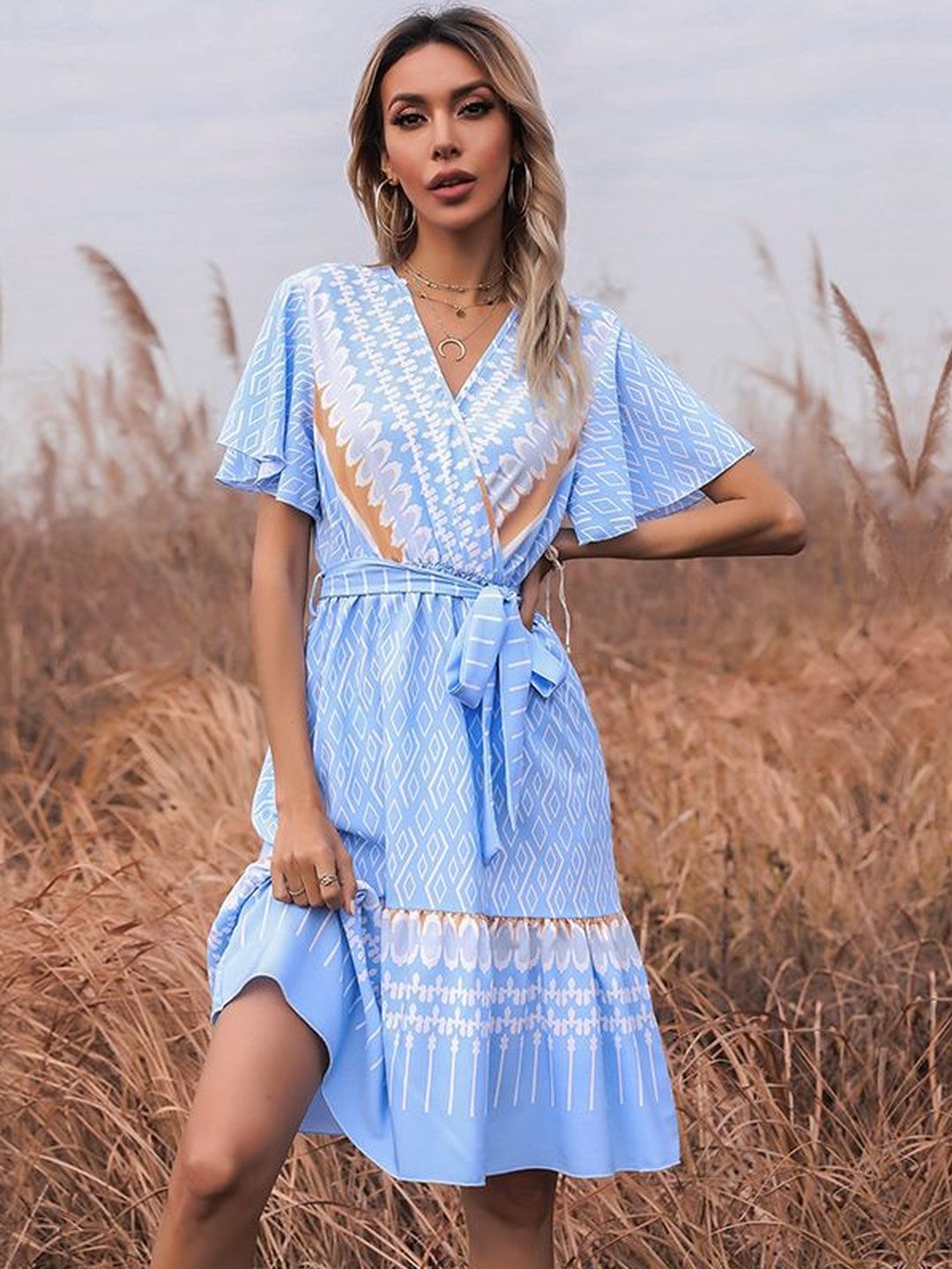 Print Flutter Sleeve Dress