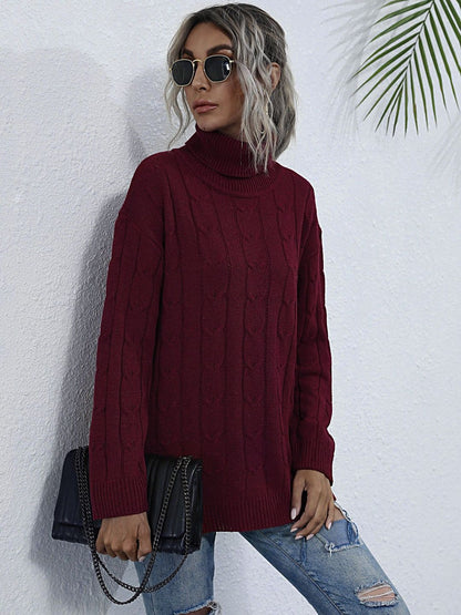 Women's Maroon Cable Knit Pullover