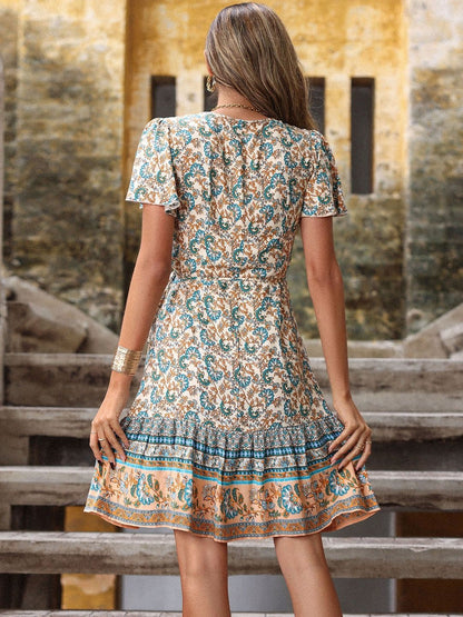 Floral Print Flutter Sleeve Dress