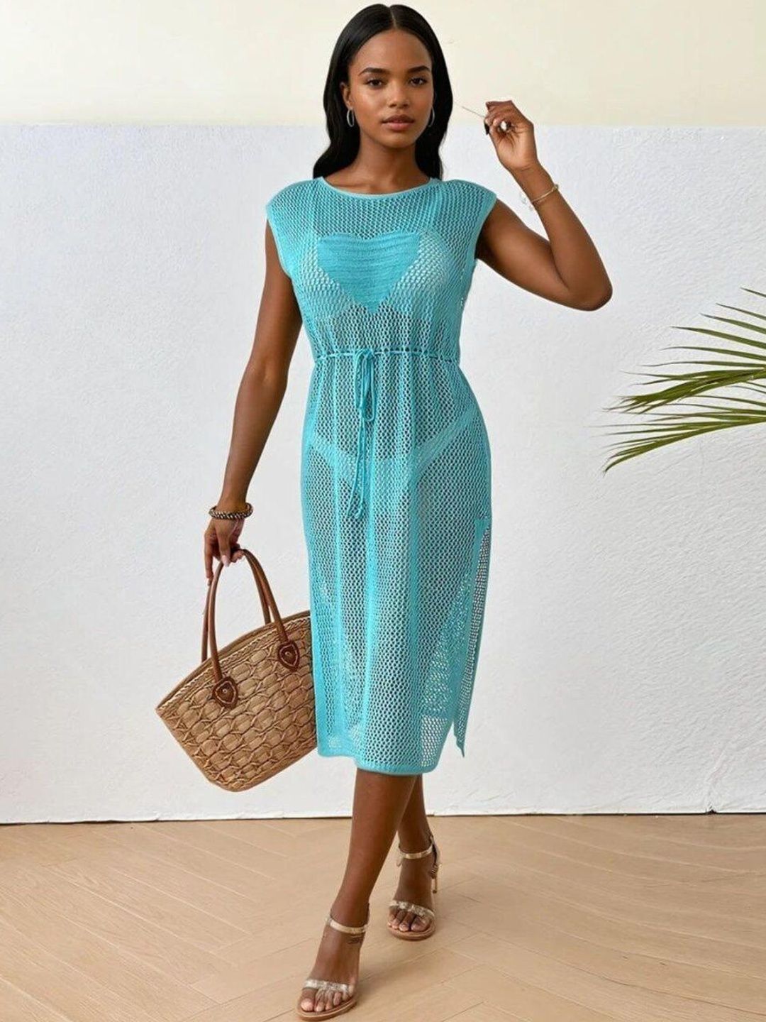 Fit & Flare Midi Dress in Blue synthetic - Nowi Korean Fashion