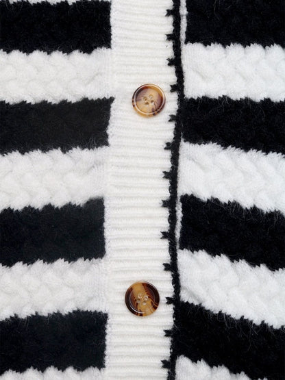 Women's White Striped Cardigan Blend