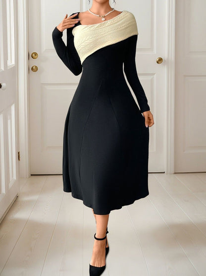 A-Line Midi Dress in Black Style 687 - Nowi Korean Fashion