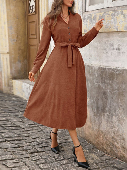 Fit & Flare Midi Dress in Brown - Nowi Korean Fashion