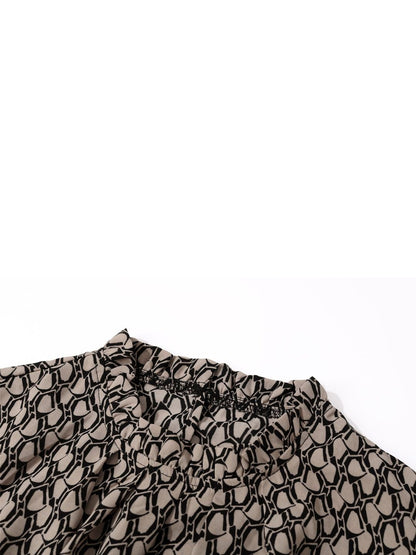 Women's Beige Print Flared Sleeve Ruffles Wrap Top