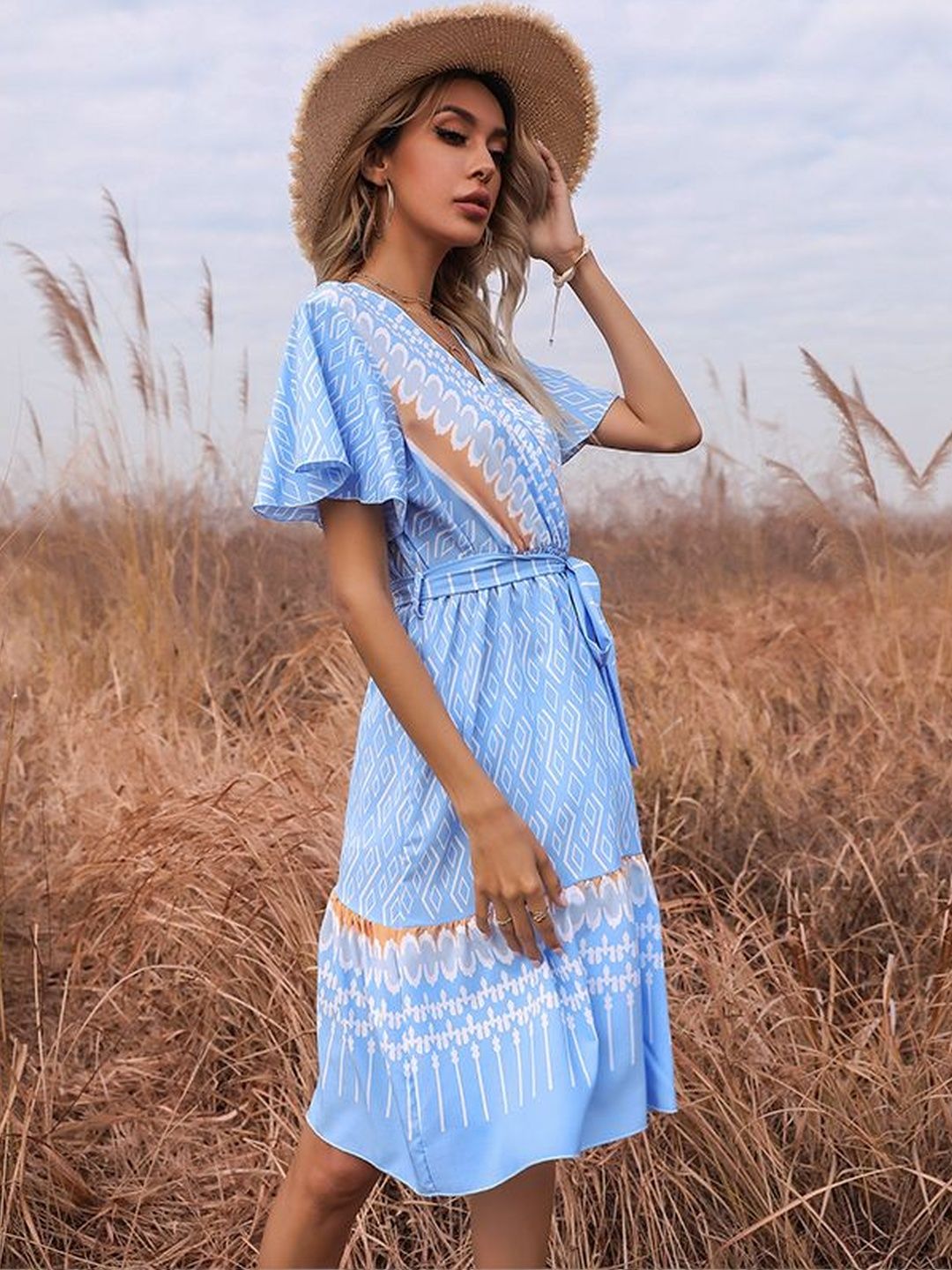 Print Flutter Sleeve Dress