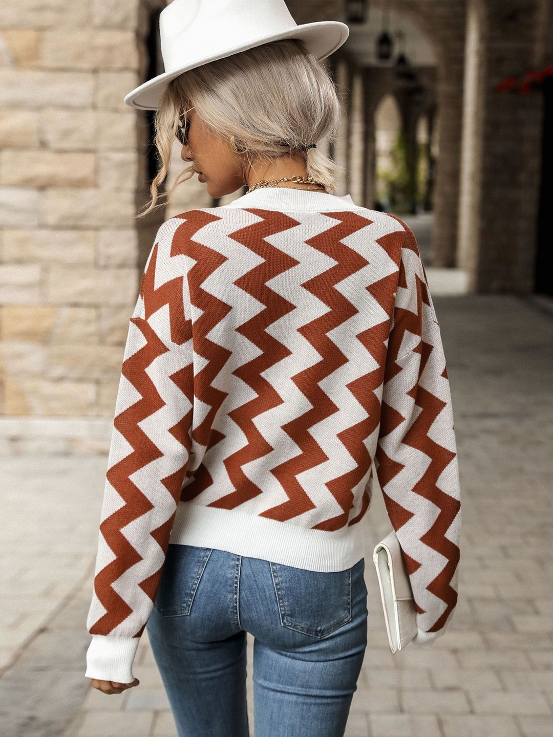 Women's White Printed Cotton Pullover Sweaters