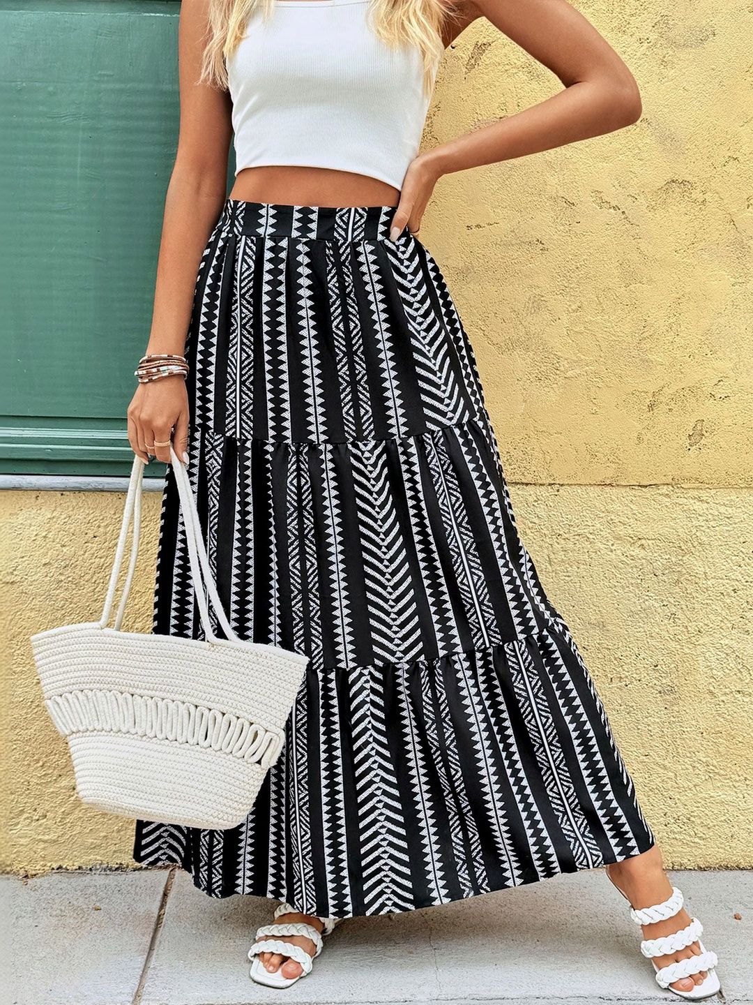 Flared Mid Rise Midi Skirts