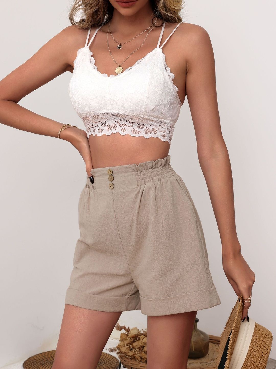 Women High-Rise Linen Fashion Shorts