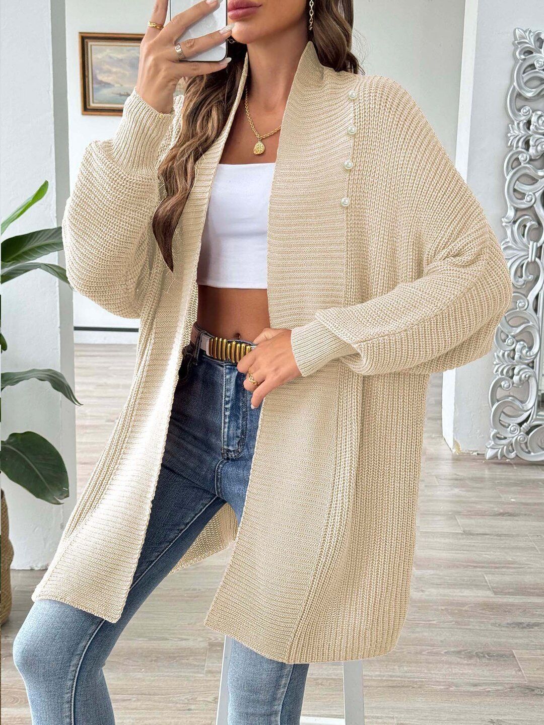 Women Ribbed Longline Cardigan